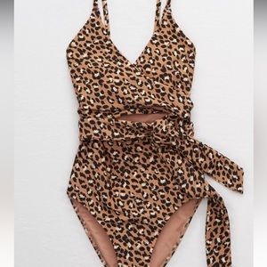 Aerie Leopard Wrap One Piece Swimsuit